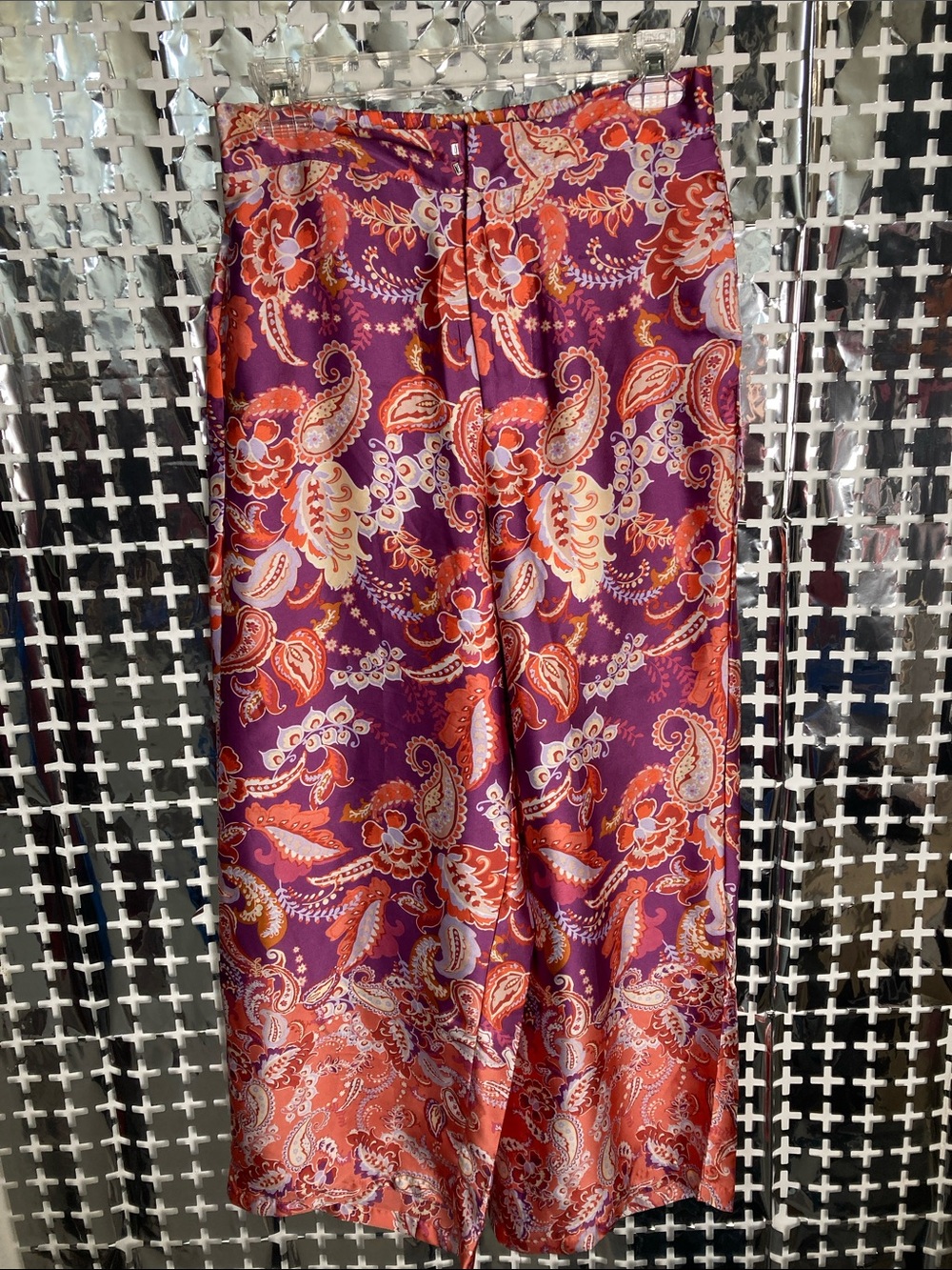 Vici Purple and Orange Paisley Satin Pants